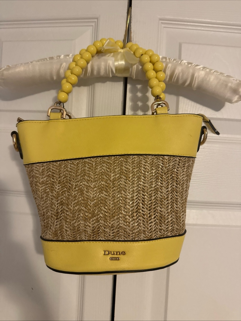 Dune London Yellow Woven Tote with Beaded Handle NWOT